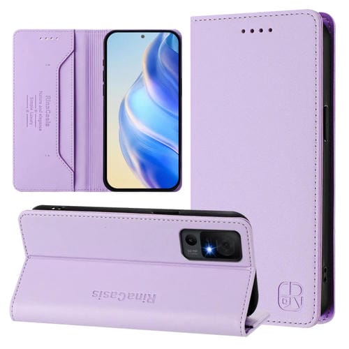 Funda de Cuero con Doble Pliegue y Succión Magnética RFID para TCL 40 XL/40T/T608DL RC01 (Morado Claro)