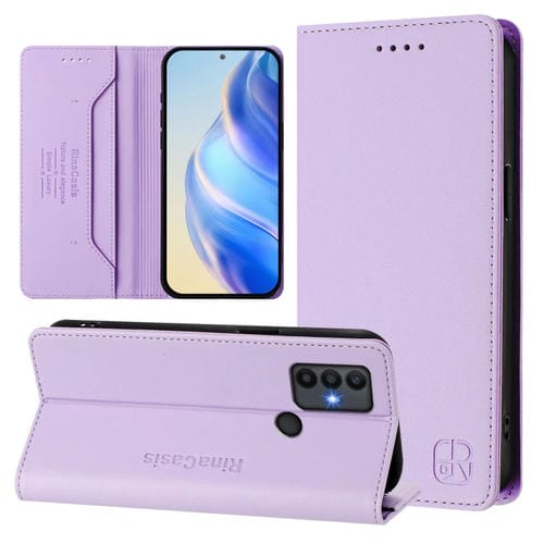 Funda de Cuero para TCL 30 Se Rc01 con Doble Pliegue y Succión Magnética Rfid (Morado Claro)