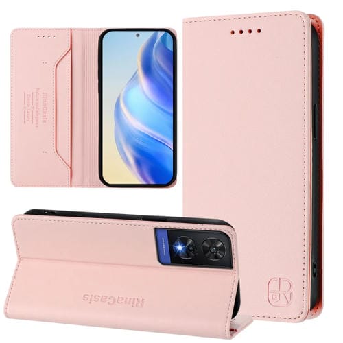 Funda de Cuero para Teléfono TCL 505 Rc01 con Doble Pliegue y Succión Magnética Rfid (Rosa)