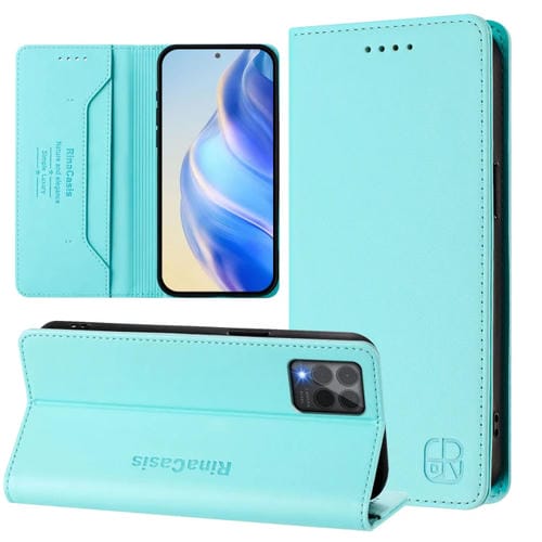 Funda de Cuero con Doble Pliegue y Succión Magnética para T-Mobile Revvl 6 Pro/6X Pro 5G Rc01 (Verde Menta)