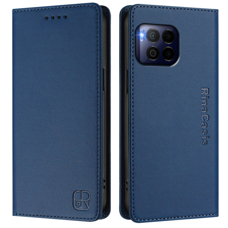 Funda de Cuero con Doble Pliegue y Succión Magnética para T-Mobile Revvl 7 Pro 5G Rc01 (Azul Oscuro)