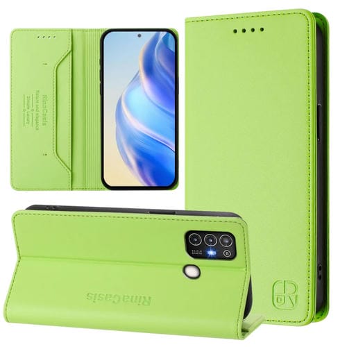 Funda de Cuero para ZTE Blade A52 Rc01 con Doble Pliegue y Succión Magnética Rfid (Verde Hierba)
