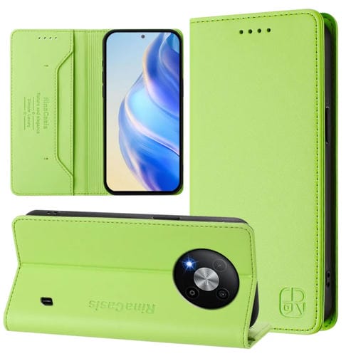Funda de Cuero Doble Pliegue Succión Magnética Rfid para ZTE Blade A73 5G Rc01 (Verde Hierba)