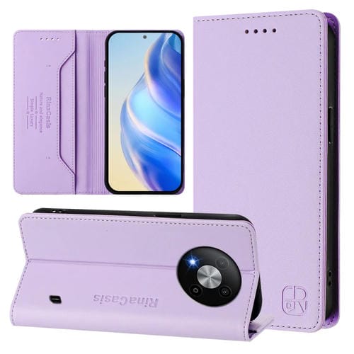 Funda de Cuero con Doble Pliegue y Succión Magnética Rfid para ZTE Blade A73 5G Rc01 (Morado Claro)