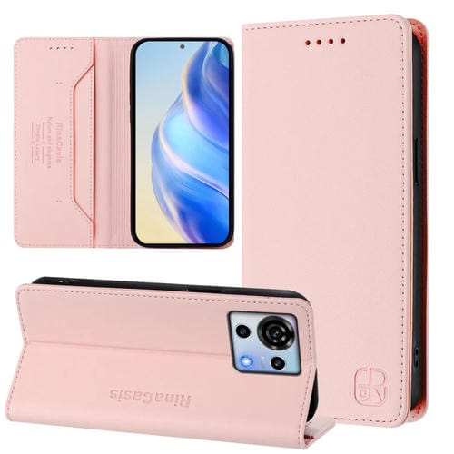 Funda de Cuero con Doble Pliegue y Succión Magnética RFID para ZTE Blade V50 Vita Rc01 (Rosa)
