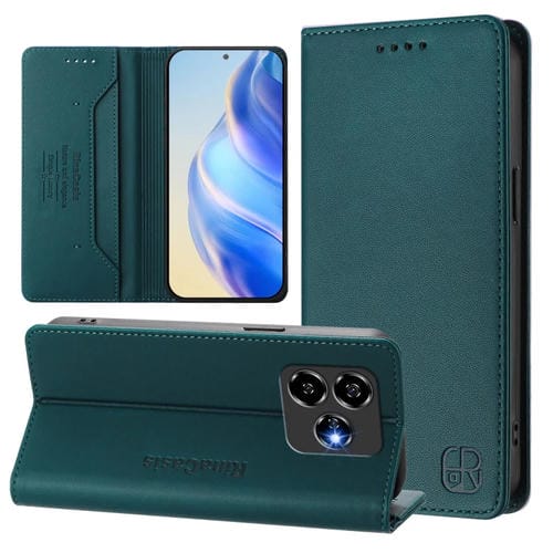 Funda de Cuero ZTE Blade V60 Vita/V60 Design Rc01 con Doble Pliegue y Succión Magnética (Verde Oscuro)