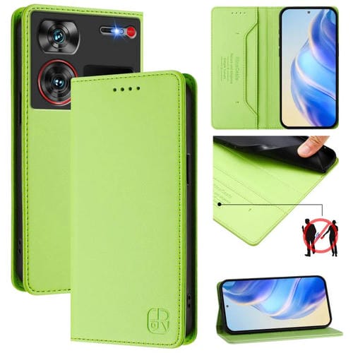 Funda de Cuero con Doble Pliegue y Succión Magnética Rfid para ZTE Nubia Z60 Ultra Rc01 (Verde Hierba)