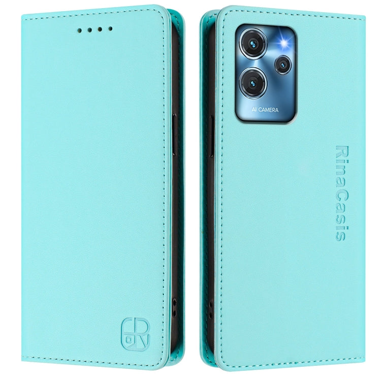 Funda de Cuero Rfid con Doble Pliegue y Succión Magnética para Oukitel C32 Rc01 (Verde Menta)