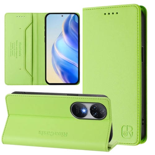 Funda de Cuero Rfid con Doble Pliegue y Succión Magnética para Oukitel C38 Rc01 (Verde Hierba)