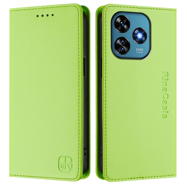 Funda Cuero Rfid con Doble Pliegue y Succión Magnética para Oukitel C51 Rc01 (Verde Hierba)