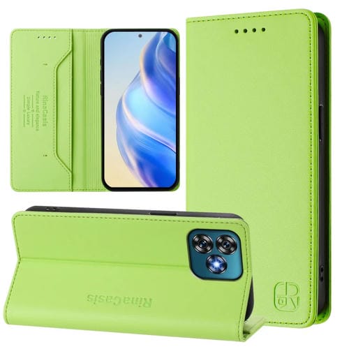 Funda de Cuero Rfid para Oukitel C53 Rc01 con Doble Pliegue y Succión Magnética (Verde Hierba)