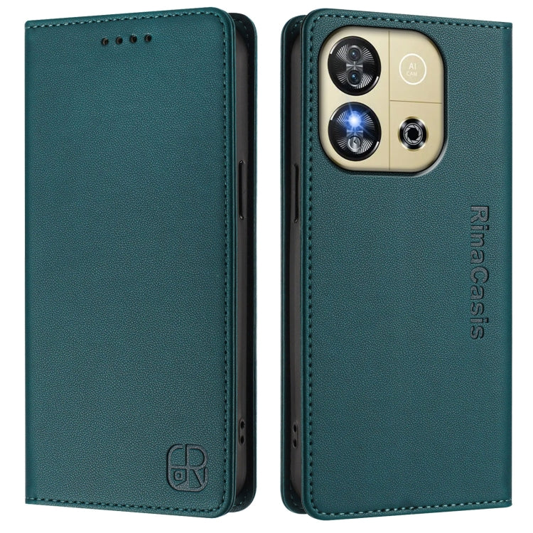 Funda de Cuero Oukitel C57 C57S C57 Pro Rc01 con Doble Pliegue y Succión Magnética (Verde Oscuro)