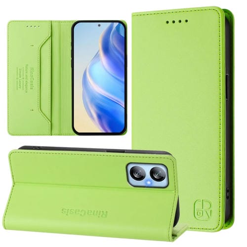 Funda de Cuero BlackView A52/A52 Pro Rc01 con Doble Pliegue y Succión Magnética (Verde Hierba)