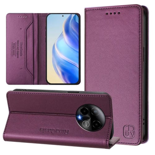 Funda de Cuero RFID con Doble Pliegue y Succión Magnética para Teléfono Blu Bold K50 Rc01 (Violeta)