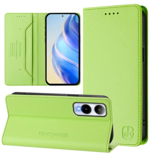 Funda de Cuero para Teléfono Cricket Icon 6 Rc01 con Doble Pliegue y Succión Magnética Rfid (Verde Hierba)