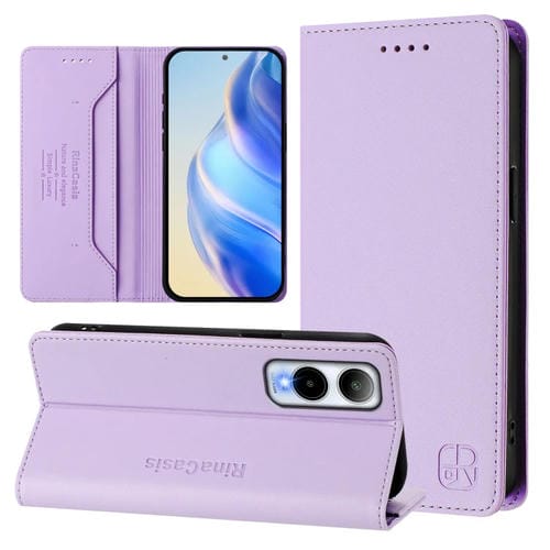 Funda de Cuero Rfid para Cricket Icon 6 Rc01 con Doble Pliegue y Succión Magnética (Morado Claro)