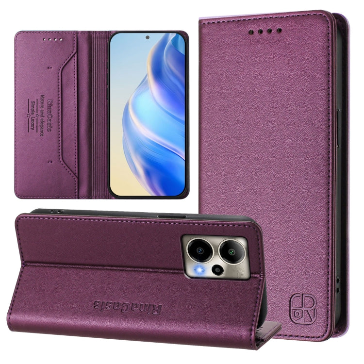 Funda de Cuero Rfid Doble Pliegue Succión Magnética para Cricket Outlast 5G 2024 (Violeta)