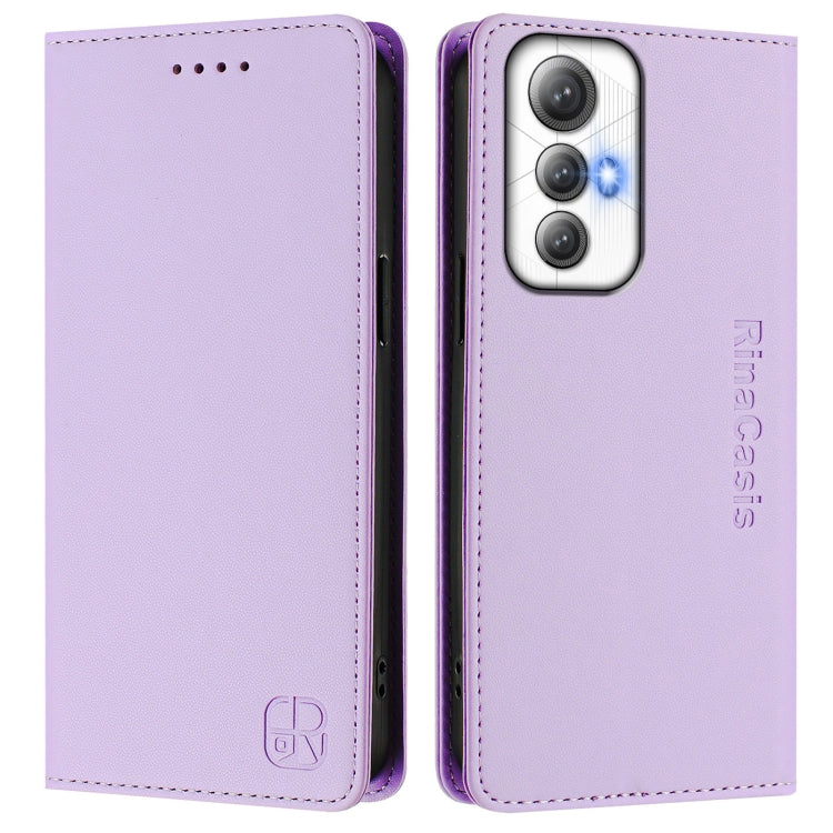 Funda de Cuero para Cubot Max 5 Rc01 con Doble Pliegue y Succión Magnética Rfid (Morado Claro)