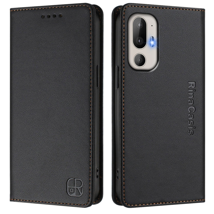 Funda de Cuero Rfid para HTC U24 Pro Rc01 con Doble Pliegue y Succión Magnética (Negro)