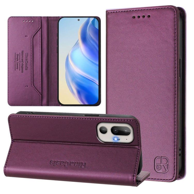 Funda de Cuero Rfid para HTC U24 Pro Rc01 con Doble Pliegue y Succión Magnética (Violeta)