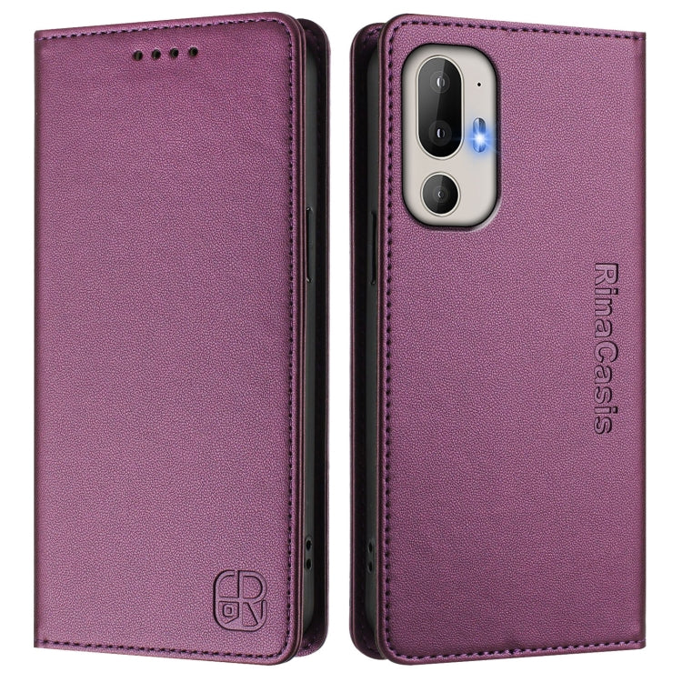 Funda de Cuero Rfid para HTC U24 Pro Rc01 con Doble Pliegue y Succión Magnética (Violeta)
