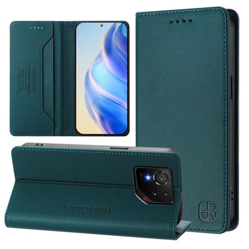 Funda de Cuero Rfid para Asus Rog Phone 9/9 Pro Rc01 con Doble Pliegue y Succión Magnética (Verde Oscuro)