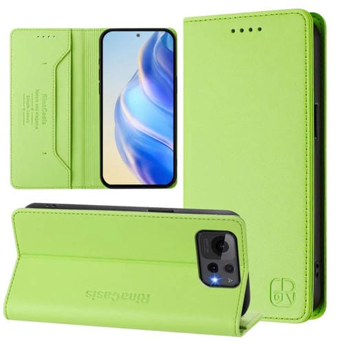 Funda de Cuero Rfid para Asus Zenfone 12 Ultra Rc01 con Doble Pliegue y Succión Magnética (Verde Hierba)