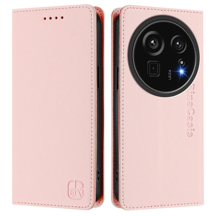 Funda de Cuero para Sharp Aquos R9 Pro Sh-54E Rc01 con Doble Pliegue y Succión Magnética Rfid (Rosa)
