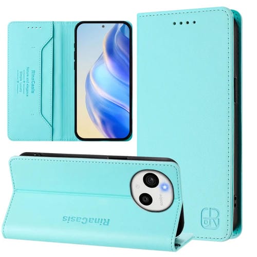 Funda de Cuero Rfid para Sharp Aquos Sense9 Rc01 con Doble Pliegue y Succión Magnética (Verde Menta)