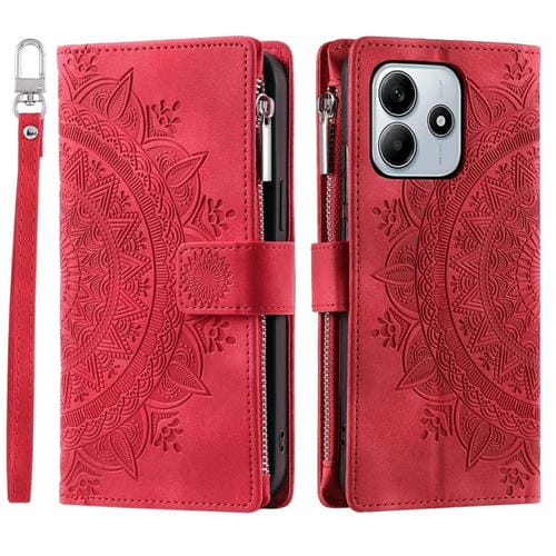 Funda de Cuero con Cremallera y Múltiples Tarjetas para Xiaomi Redmi Note 14 5G (Rojo)