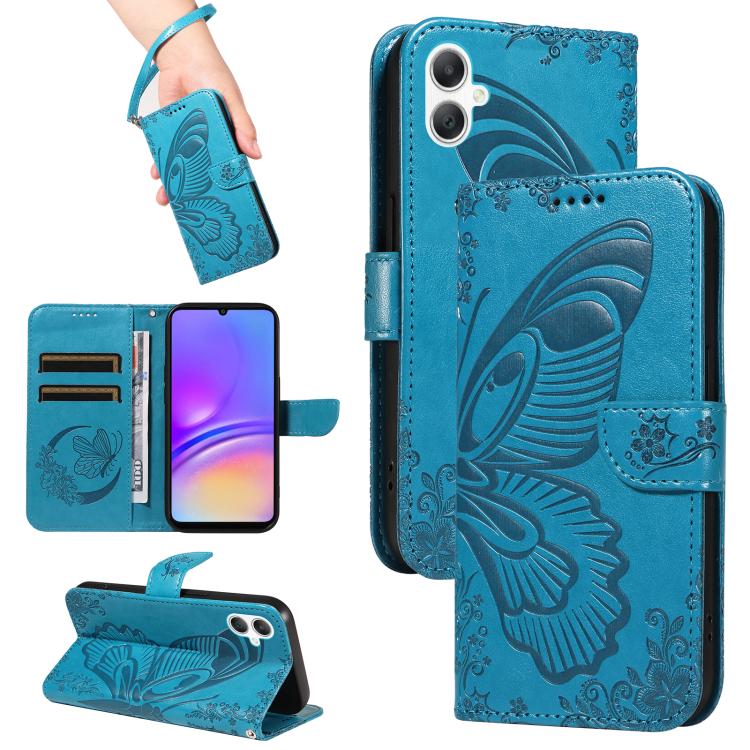 Funda de cuero con relieve de mariposa para Samsung Galaxy A07 5G (azul)