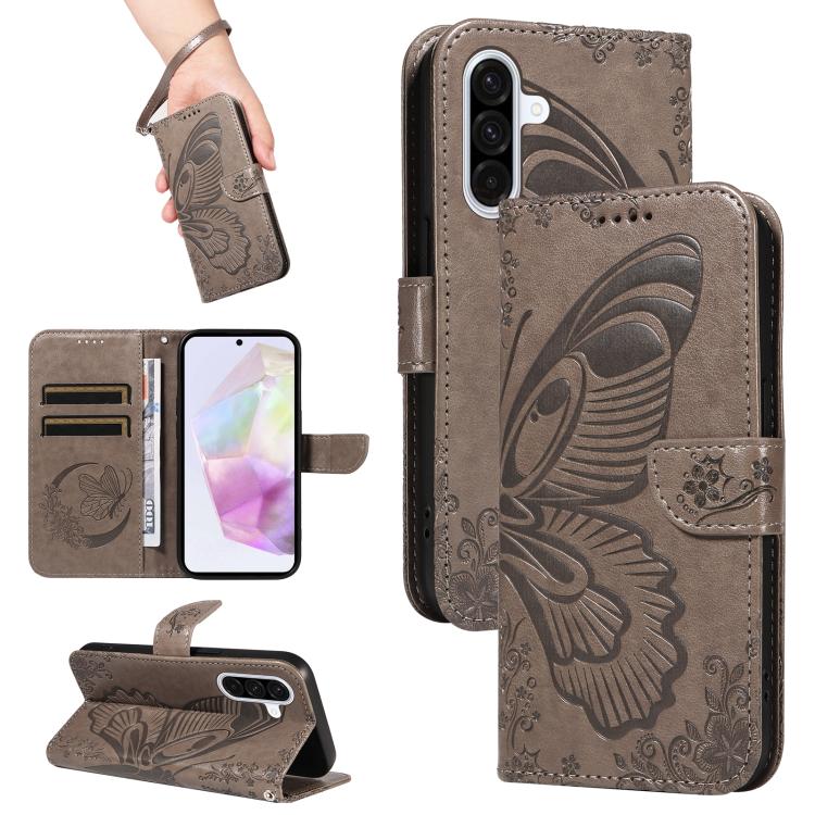 Funda de piel con relieve de mariposa para Samsung Galaxy A36 5G / M56 5G (gris)