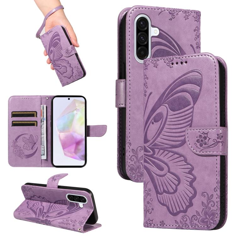Funda de cuero con relieve de mariposa para Samsung Galaxy A56 5G (morado)