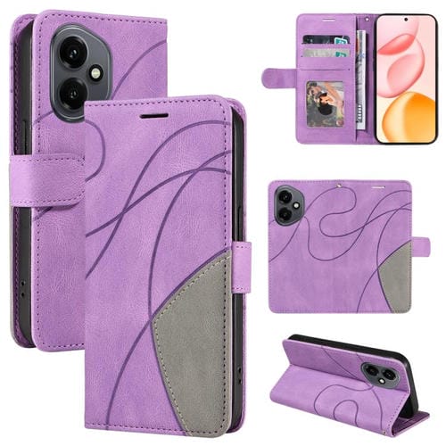 Funda de cuero con tapa bicolor para Honor 400 Global (156,5 mm) (morado)