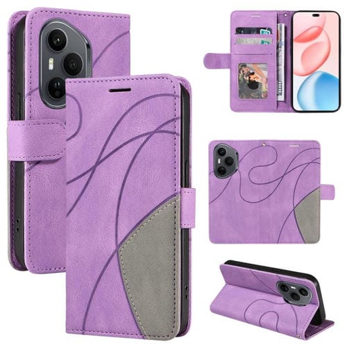 Funda de cuero con tapa bicolor para Honor 400 Pro Global (160,8 mm) (morado)