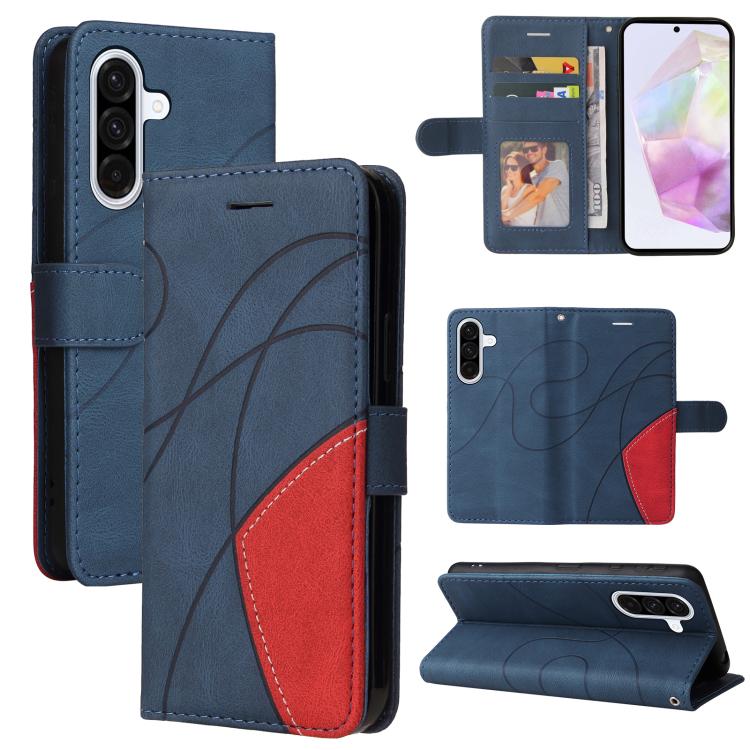 Funda de cuero con tapa y dos colores para Samsung Galaxy A36 5G / M56 5G (azul)