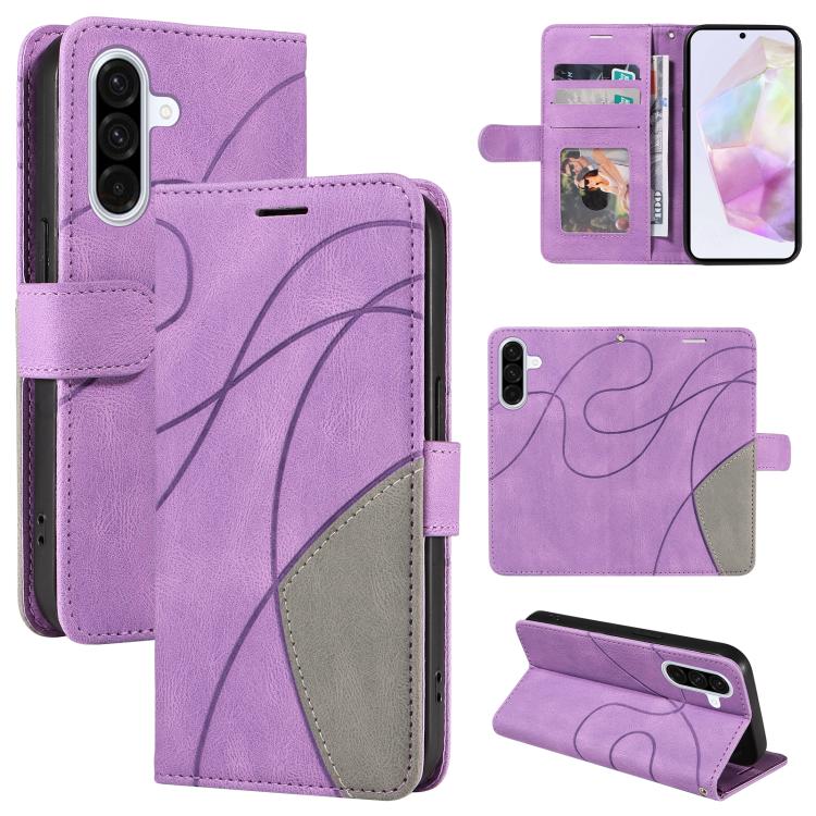 Funda de cuero con tapa y dos colores para Samsung Galaxy A36 5G / M56 5G (morado)
