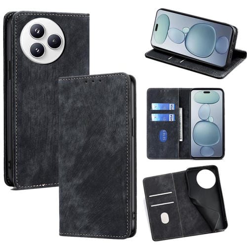 Funda de cuero magnética con cepillo antirrobo RFID para Xiaomi Civi 5 Pro 5G (negra)