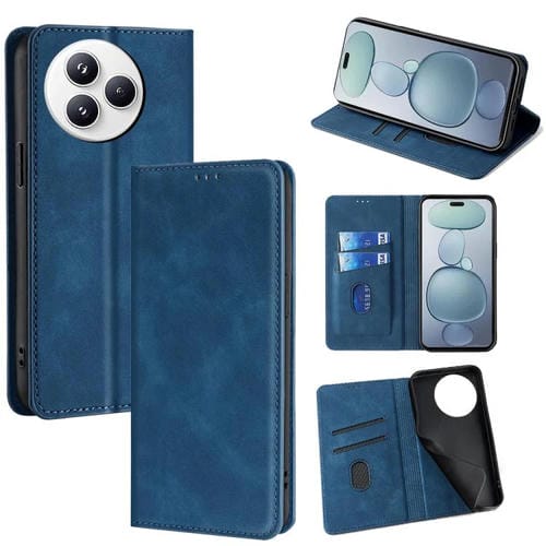 Funda de cuero magnética con textura de piel para Xiaomi Civi 5 Pro 5G (azul)