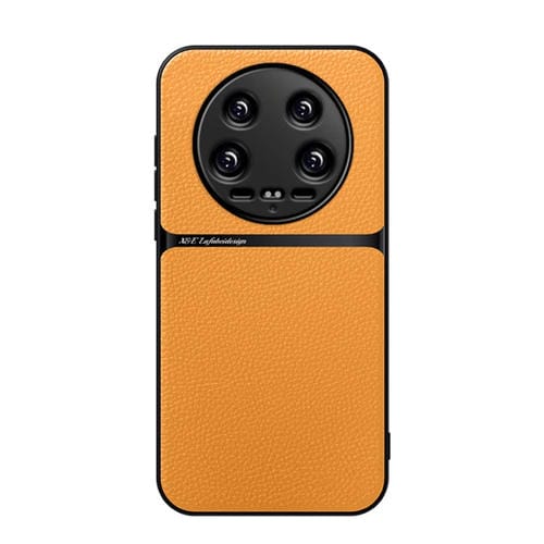 Funda Para Teléfono Xiaomi 14 Ultra Litchi De Piel Con Cobertura Total Magnética Y A Prueba De Golpes (Amarilla)