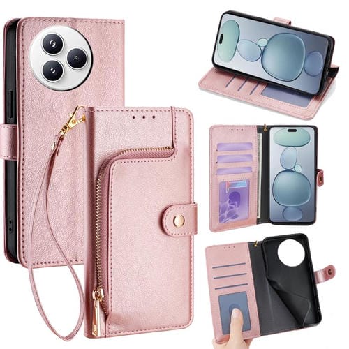 Funda de cuero con cremallera para Xiaomi Civi 5 Pro 5G (oro rosa)