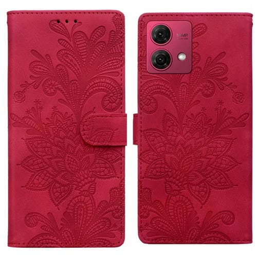 Funda de Cuero con Hebilla Magnética y Diseño Floral para Motorola Moto G84 (Rojo)