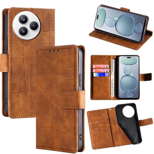 Funda de piel con cierre magnético y diseño de cocodrilo para Xiaomi Civi 5 Pro 5G (marrón)
