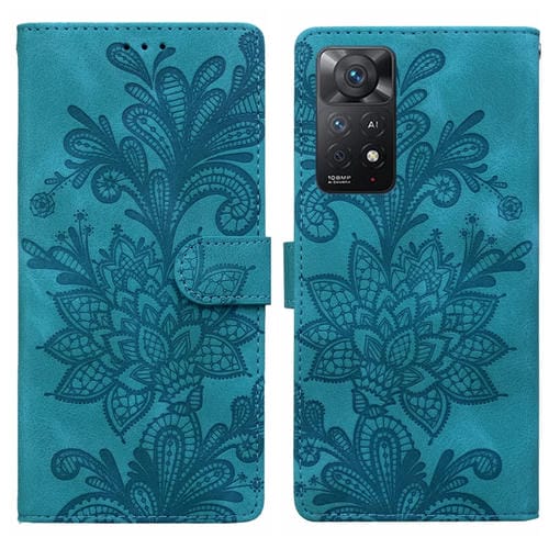 Funda de Teléfono con Hebilla Magnética de Pu con Encaje Floral En Relieve y Correa para la Muñeca para Redmi Note 11 Pro 5G (Verde)