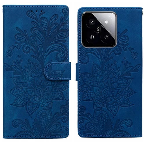 Funda De Cuero Con Hebilla Magnética Y Diseño Floral En Relieve Para Xiaomi 14 (Azul)