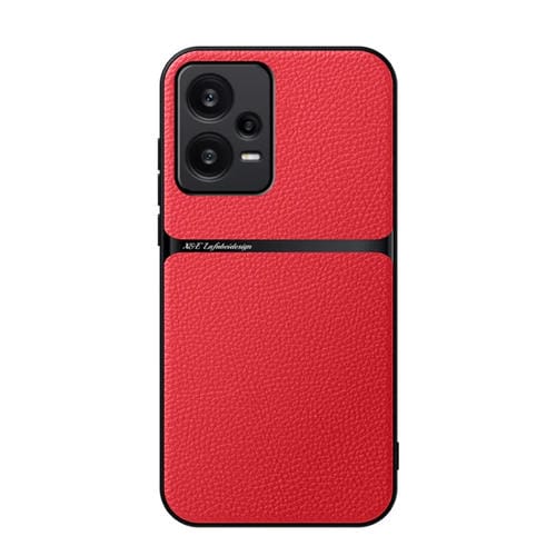 Funda para Teléfono Redmi Note 12 5G Global Litchi Leather con Cobertura Total Magnética y a Prueba de Golpes (Rojo)