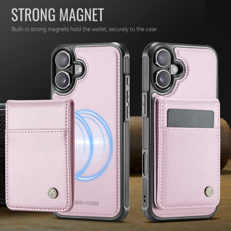 Estuche para teléfono Jeehood J06 con tarjetero RFID Magsafe para iPhone 16 (Rosa)