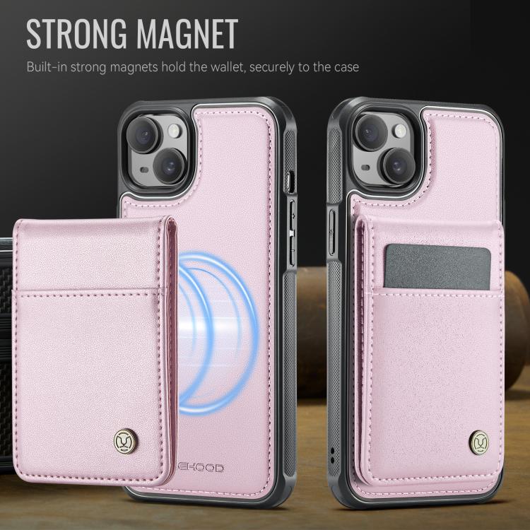 Funda de Pu para iPhone 14 Jeehood J06 con Tarjetero Rfid Magsafe Estilo BritĂĄnico (Rosa)