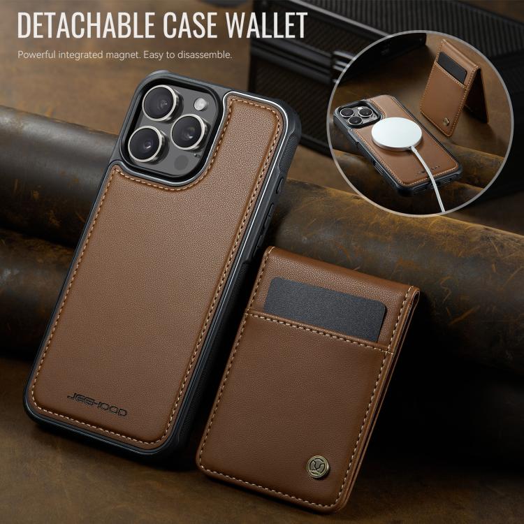 Estuche para teléfono Jeehood J06 con tarjetero RFID Magsafe para iPhone 15 Pro (Marrón)