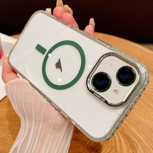 Funda Transparente Magsafe para iPhone 14 con PelĂcula para Lente (Verde)
